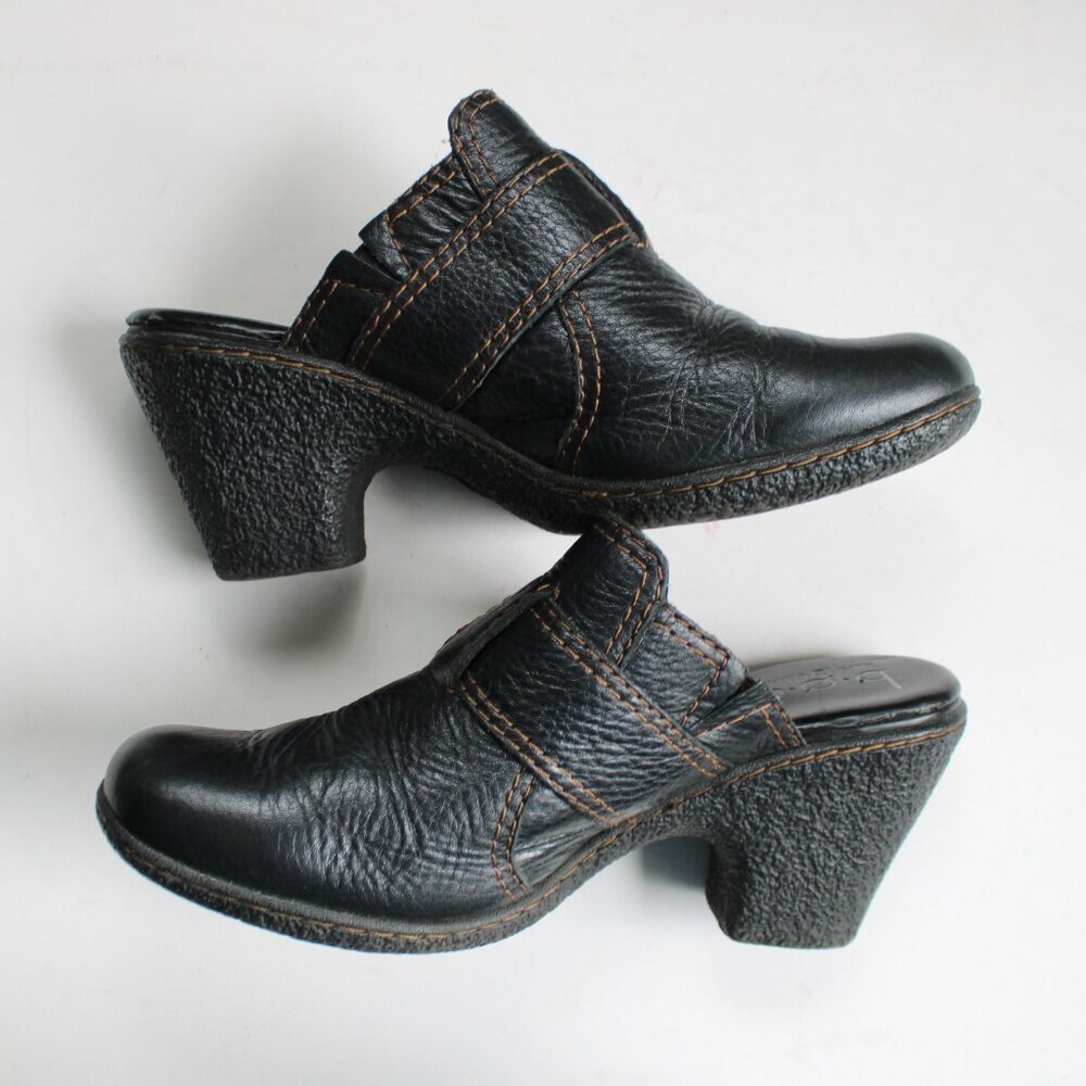 B.O.C. Born Concept Black Pebble Leather Slip-On Mule Block Chunky Heels Size 8 - Picture 6 of 7